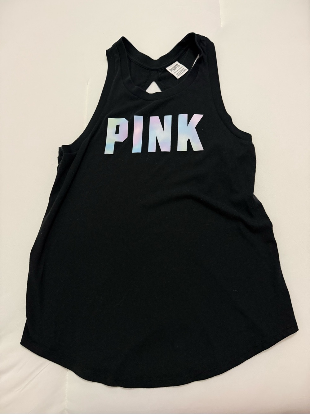 PINK Victoria's Secret Black Tank with Iridescent Logo